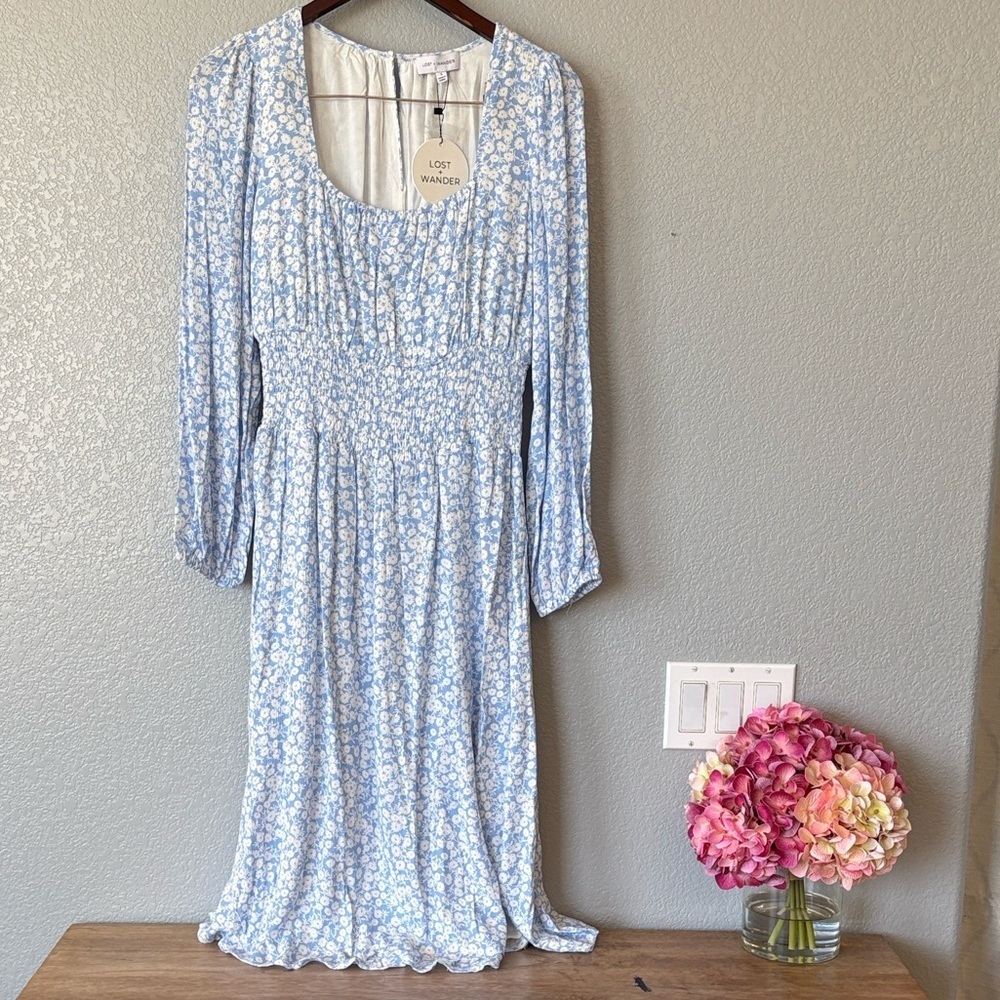 Lost + Wander Light Blue Floral Long Sleeve Dress